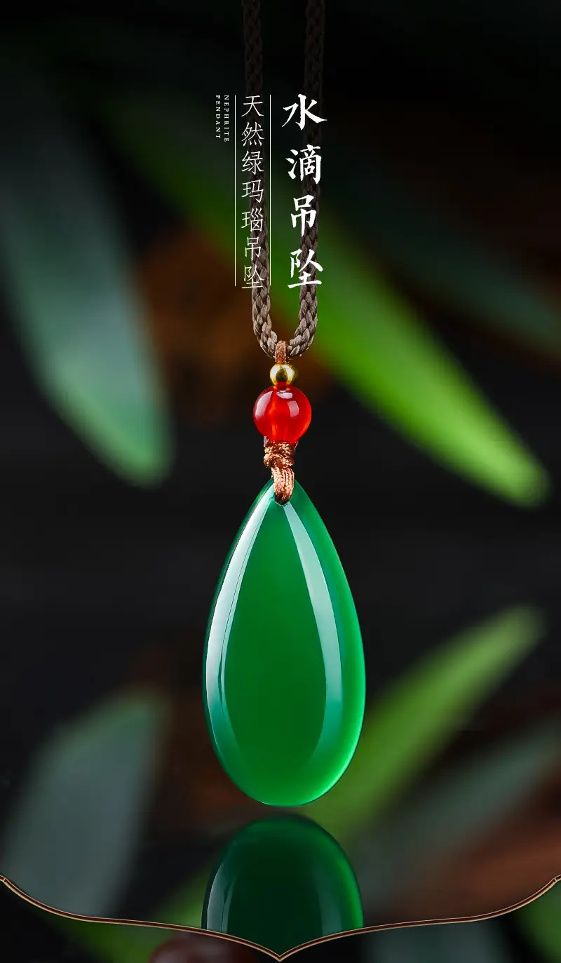 Green Agate Water Drop Pendant for Women — feature 5
