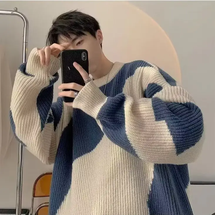 Men's Blue & Cream Pullover Sweater Lazy Style Ins - Image 4