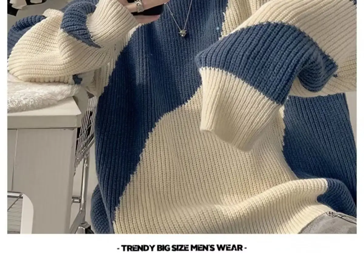 Men's Blue & Cream Pullover Sweater Lazy Style Ins — feature 12