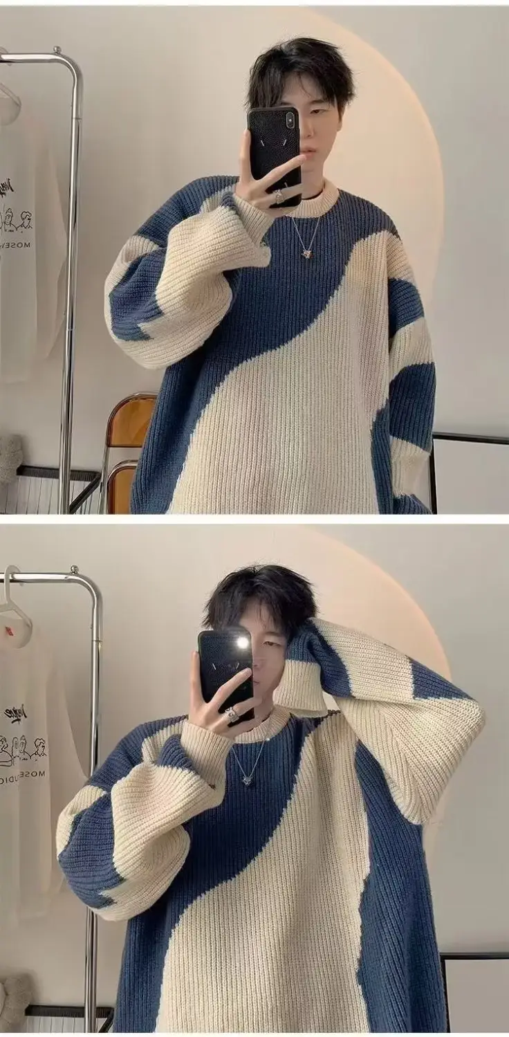Men's Blue & Cream Pullover Sweater Lazy Style Ins — feature 16