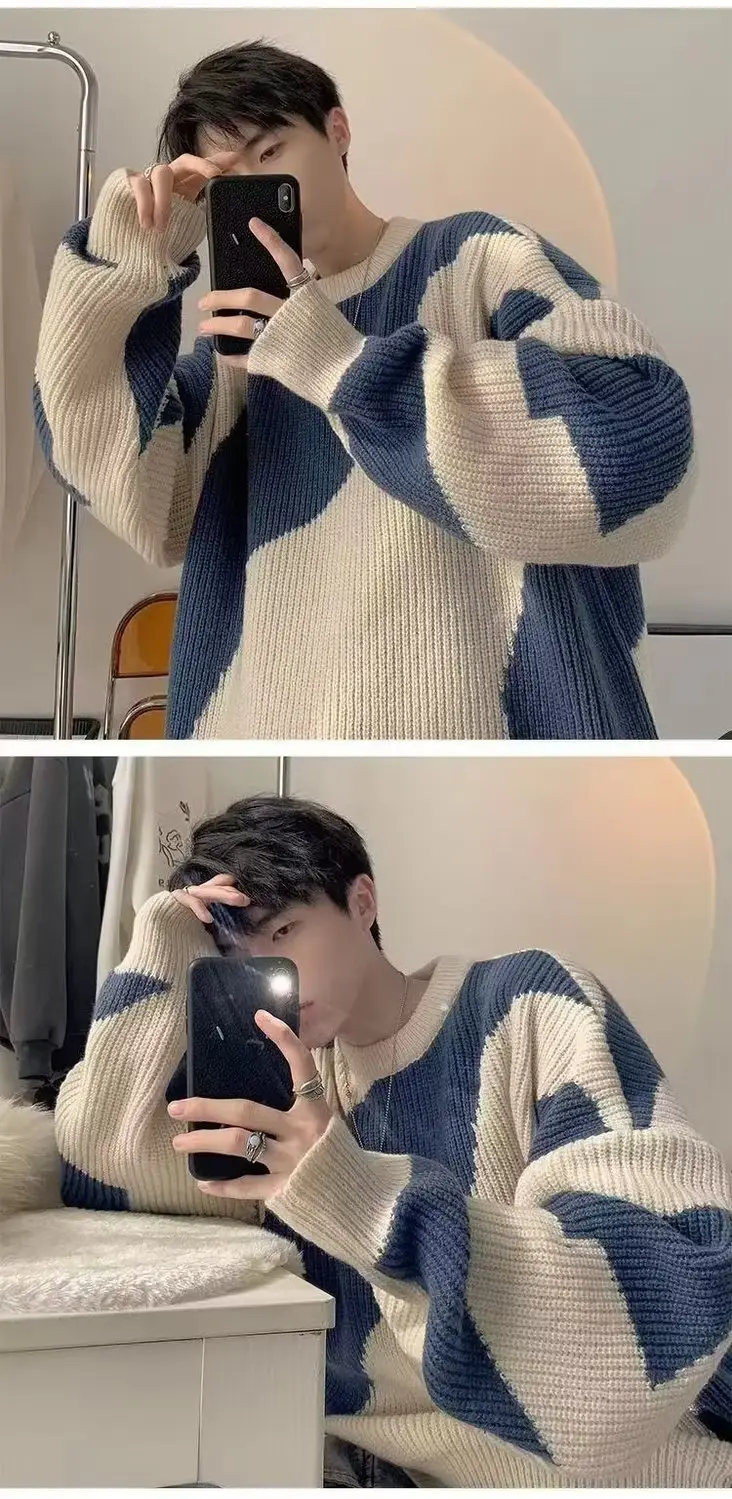 Men's Blue & Cream Pullover Sweater Lazy Style Ins — feature 17