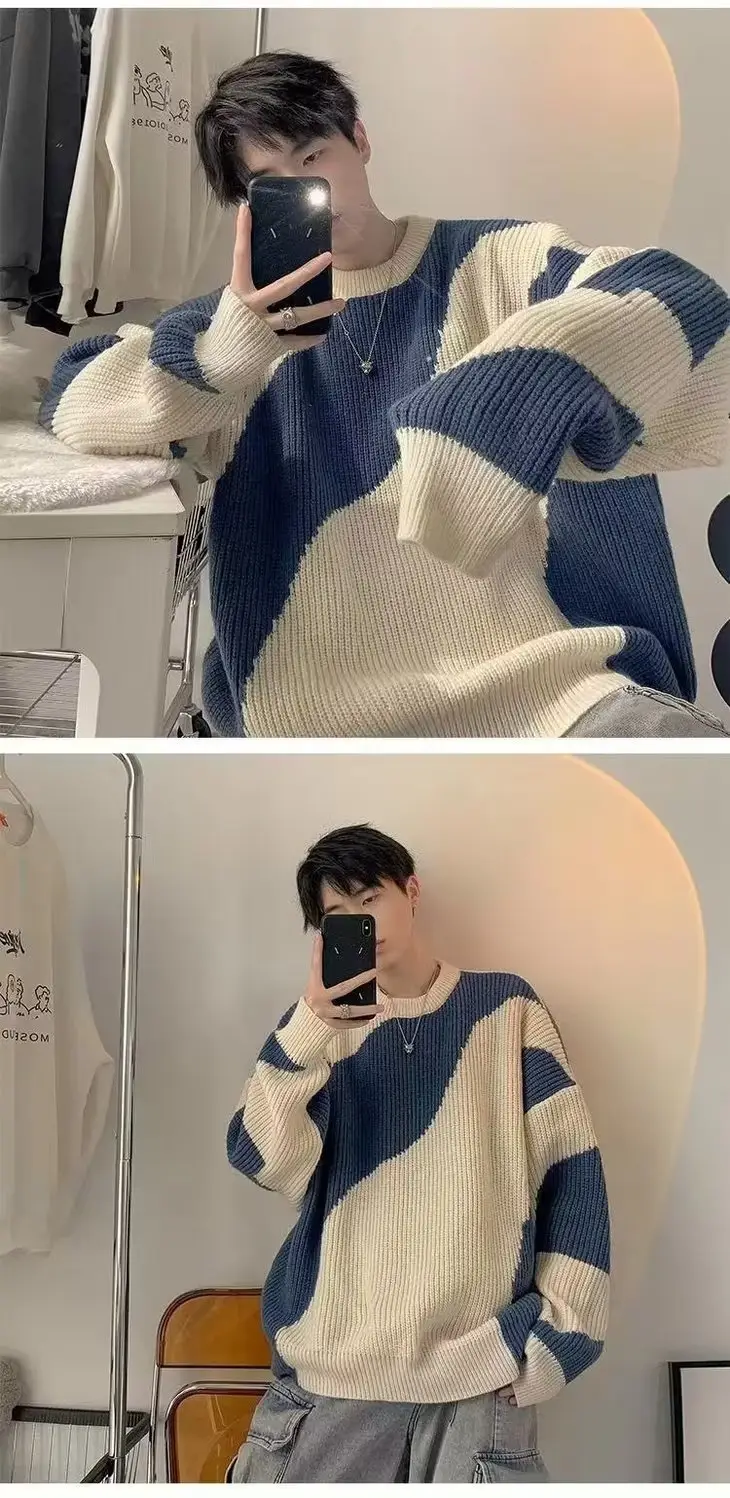 Men's Blue & Cream Pullover Sweater Lazy Style Ins — feature 18