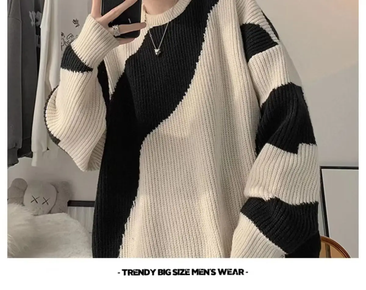 Men's Blue & Cream Pullover Sweater Lazy Style Ins — feature 8