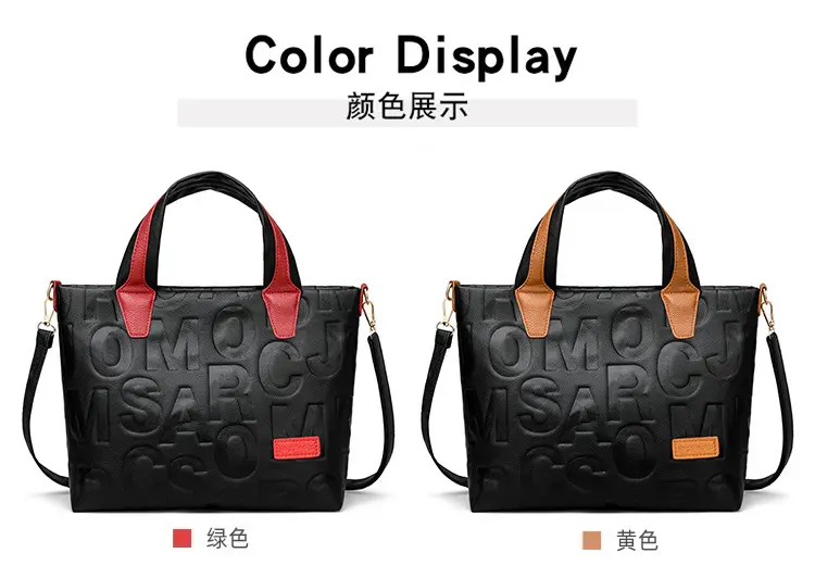 Black Embossed Letter Tote Bag for Women with Red Handles — feature 18