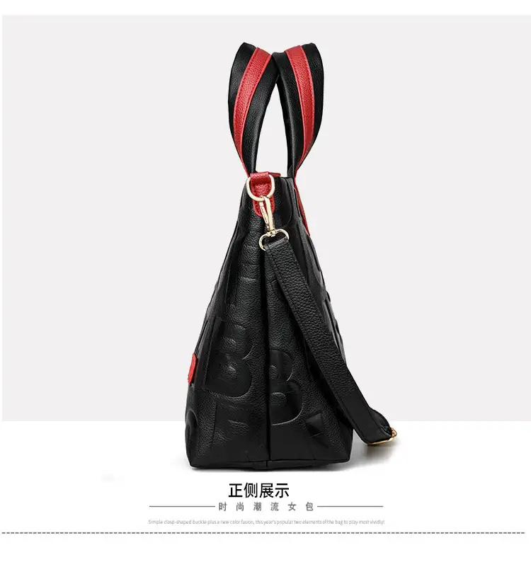 Black Embossed Letter Tote Bag for Women with Red Handles — feature 21