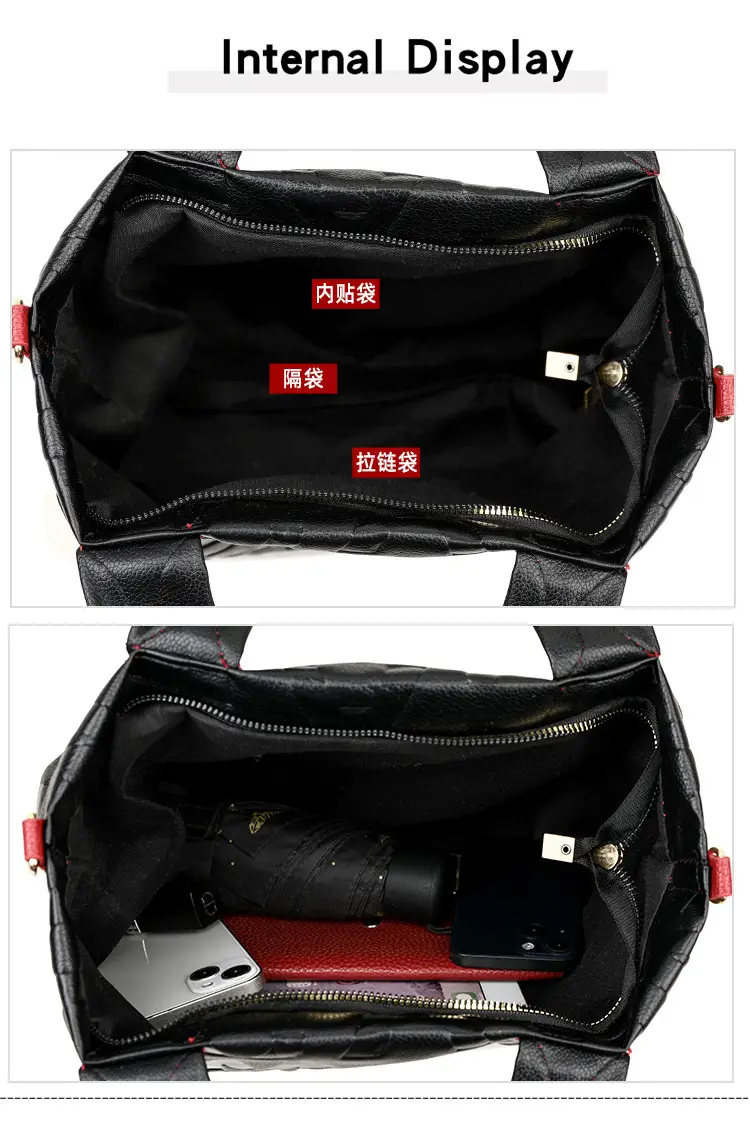 Black Embossed Letter Tote Bag for Women with Red Handles — feature 30
