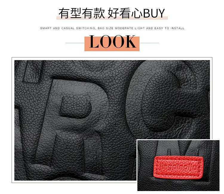 Black Embossed Letter Tote Bag for Women with Red Handles — feature 5