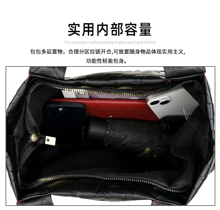 Black Embossed Letter Tote Bag for Women with Red Handles — feature 8