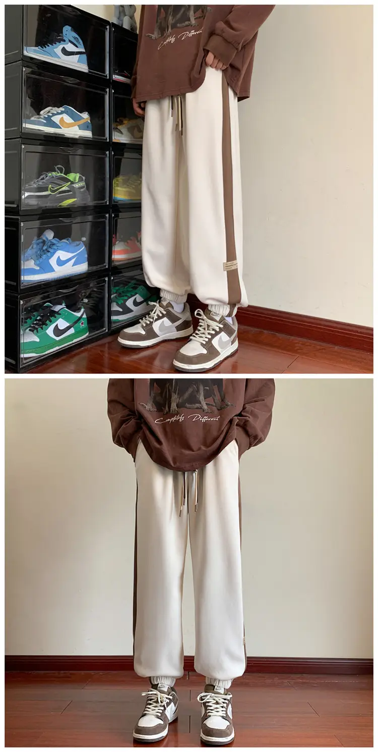 Men's Brown Leg-Tie Sports Pants with White Stripes — feature 4