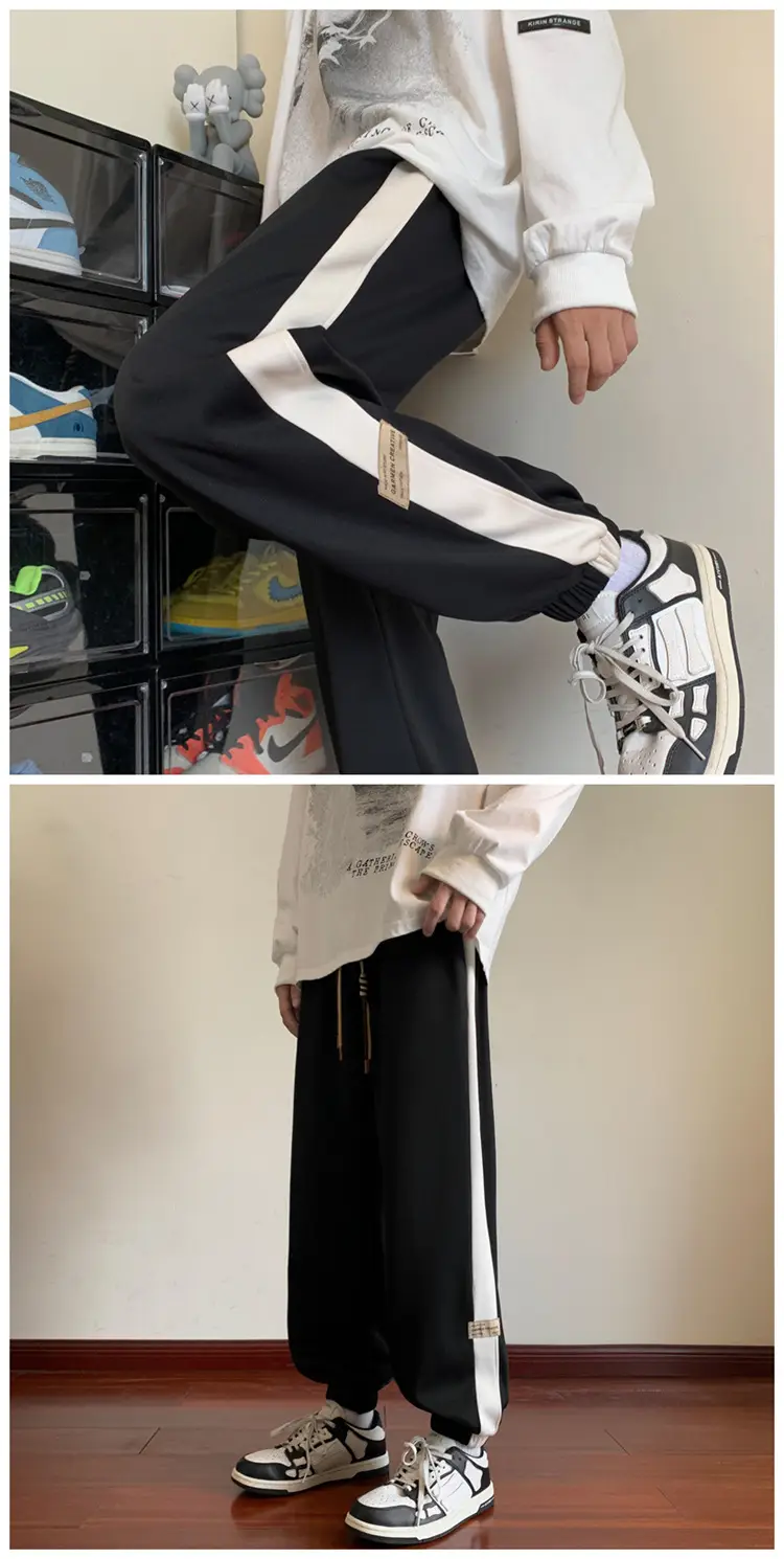 Men's Brown Leg-Tie Sports Pants with White Stripes — feature 5