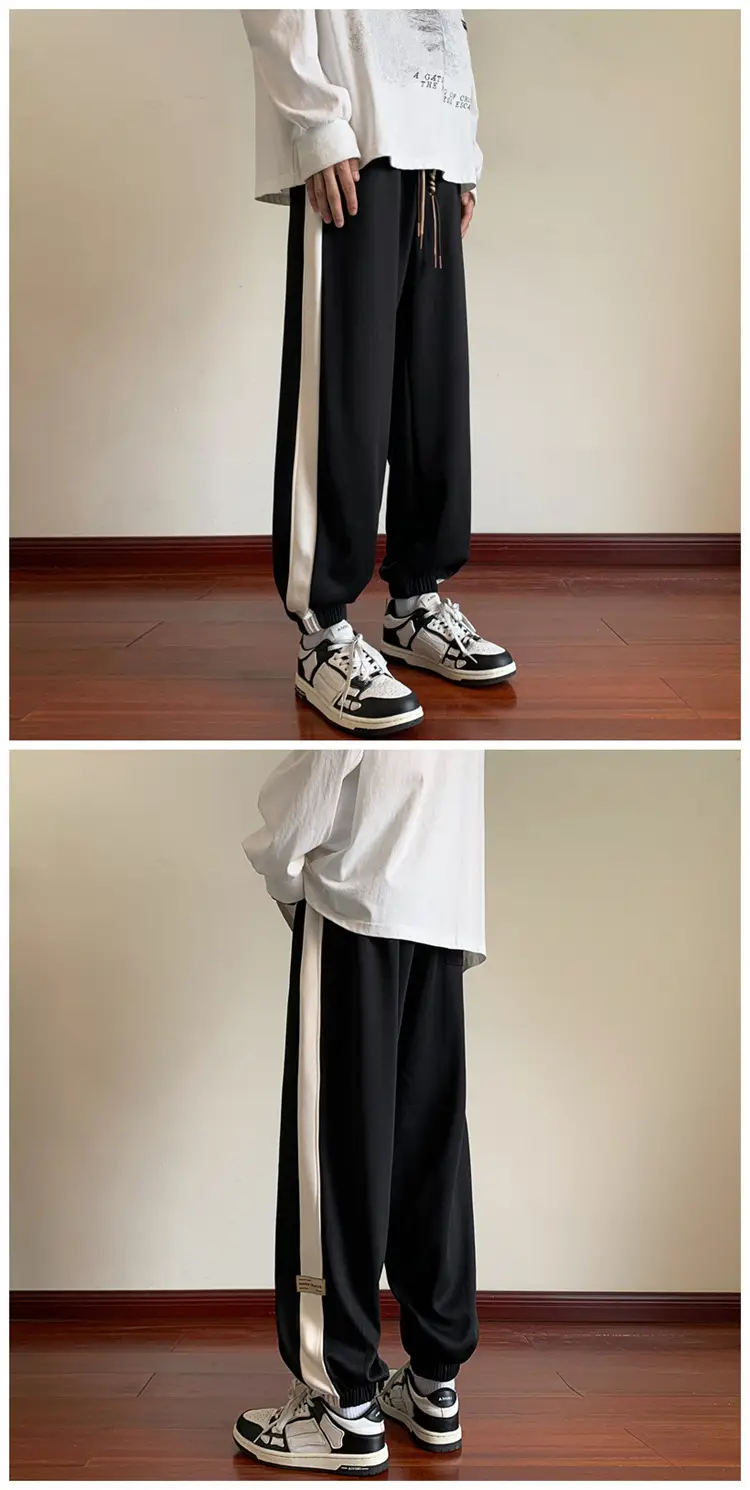 Men's Brown Leg-Tie Sports Pants with White Stripes — feature 7