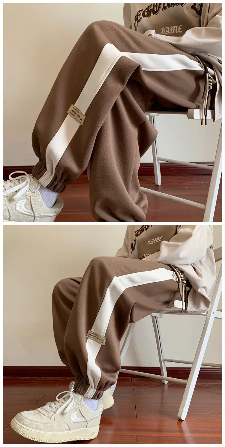 Men's Brown Leg-Tie Sports Pants with White Stripes — feature 8