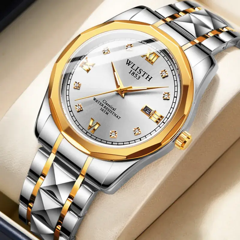 Wristwatch Men Stainless Steel Luminous Quartz Waterproof