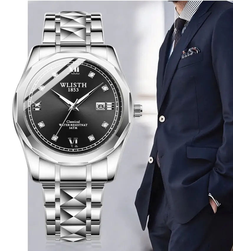 Wristwatch Men Stainless Steel Luminous Quartz Waterproof — feature 16