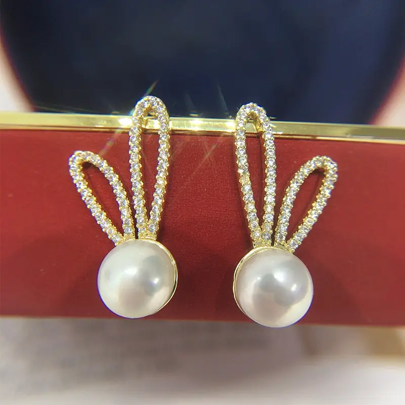 Rabbit Ear Pearl Earrings 18k Gold Filled S925 Sterling Silver - Image 2