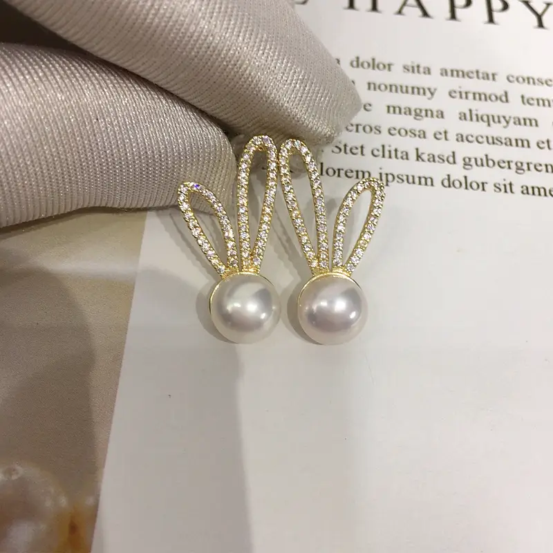 Rabbit Ear Pearl Earrings 18k Gold Filled S925 Sterling Silver — feature 3