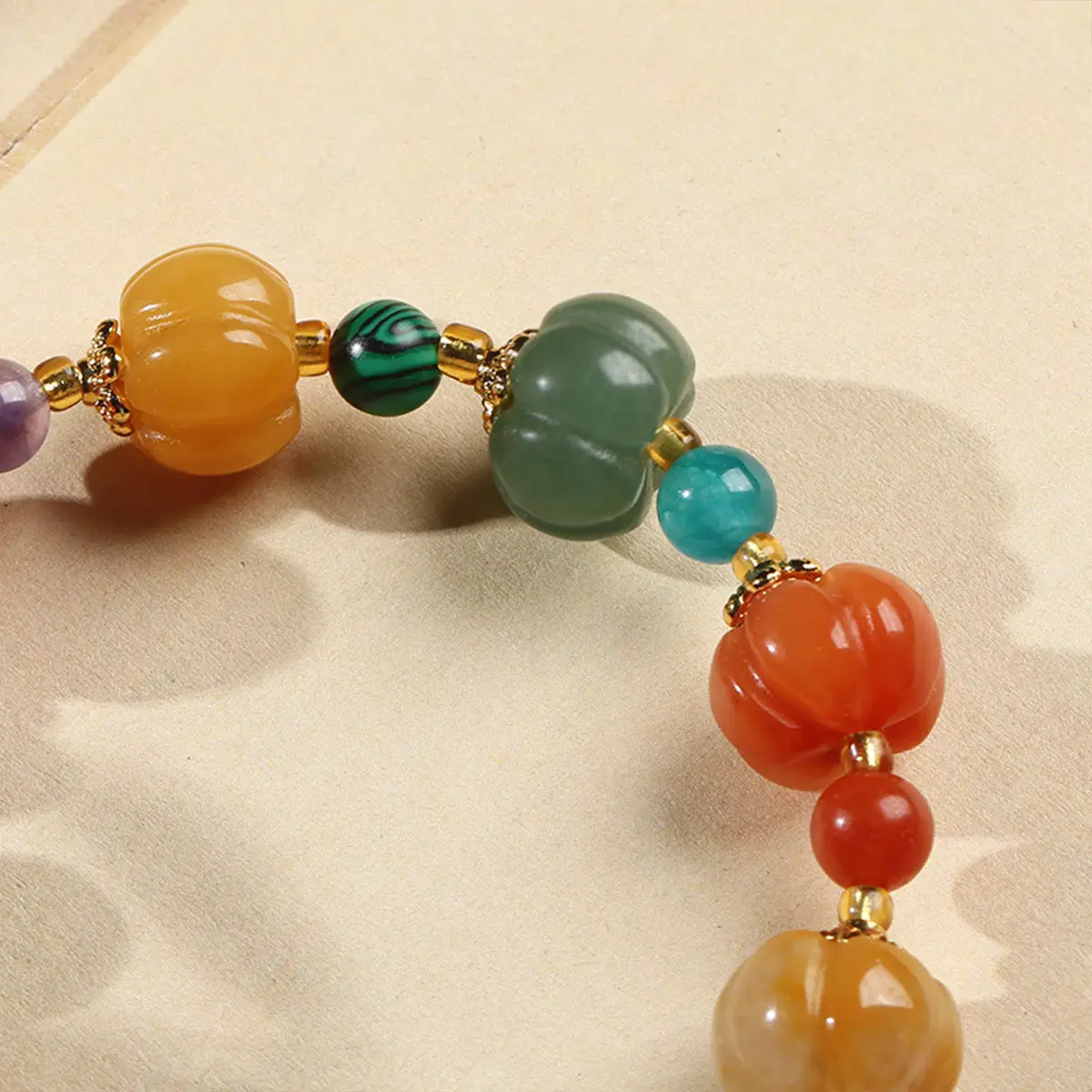 Multi-Treasure Gold Silk Jade Bracelet with Pumpkin Beads