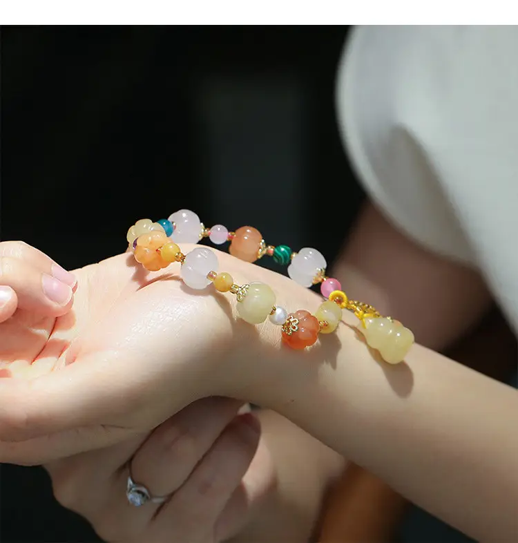 Multi-Treasure Gold Silk Jade Bracelet with Pumpkin Beads — feature 12