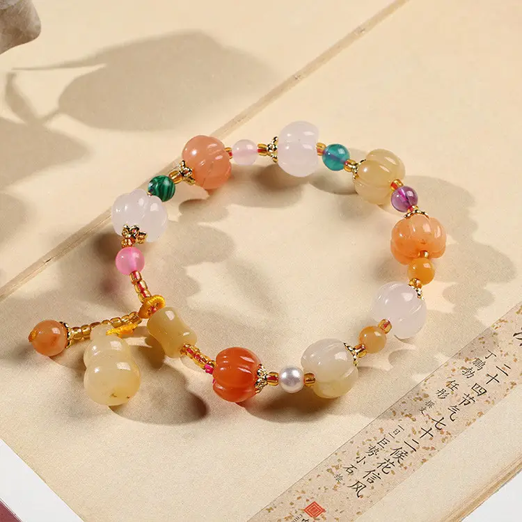 Multi-Treasure Gold Silk Jade Bracelet with Pumpkin Beads — feature 6