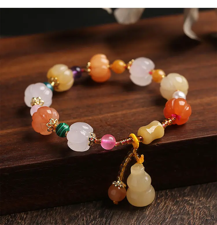 Multi-Treasure Gold Silk Jade Bracelet with Pumpkin Beads — feature 7