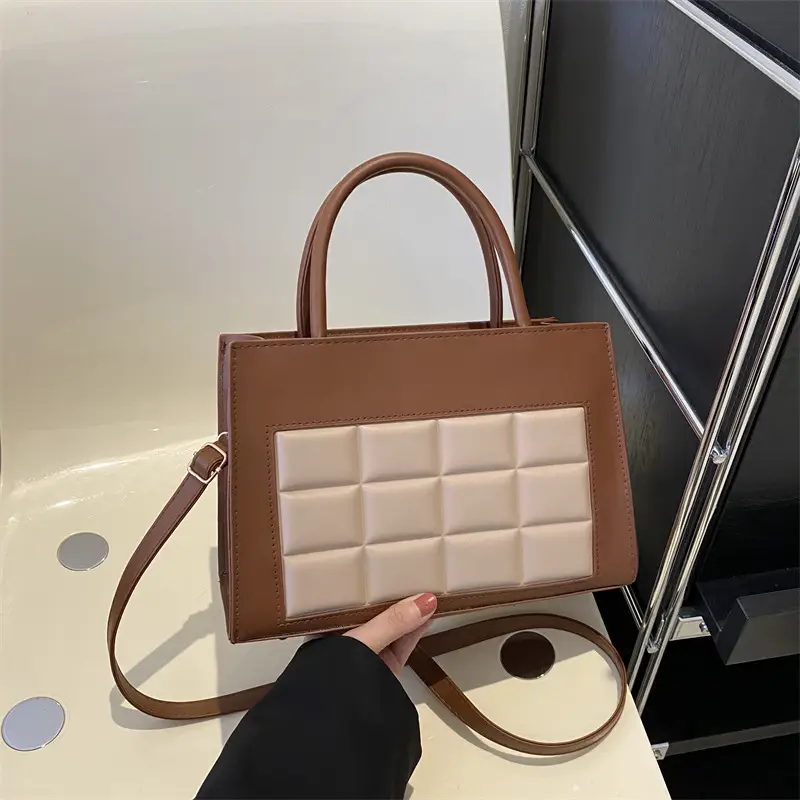 Korean Style Quilted Shoulder Bag Brown White 2024 - Image 6