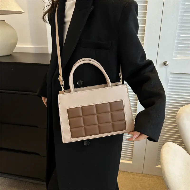 Korean Style Quilted Shoulder Bag Brown White 2024 - Image 8