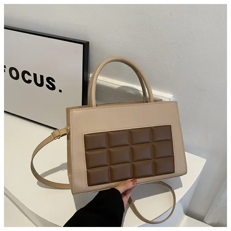 Korean Style Quilted Shoulder Bag Brown White 2024 - Image 3