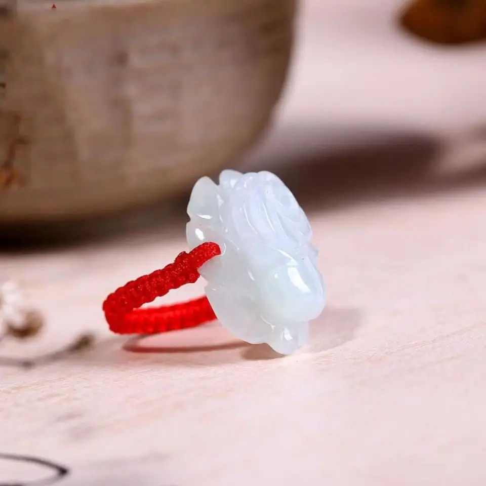 White Jade Cabbage Adjustable Ring for Women - Image 6