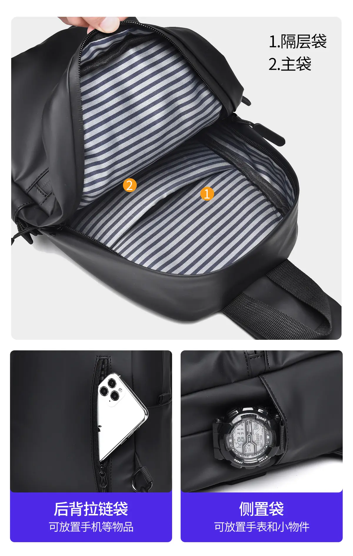 Men's Waterproof Shoulder Bag Black Casual Travel — feature 10