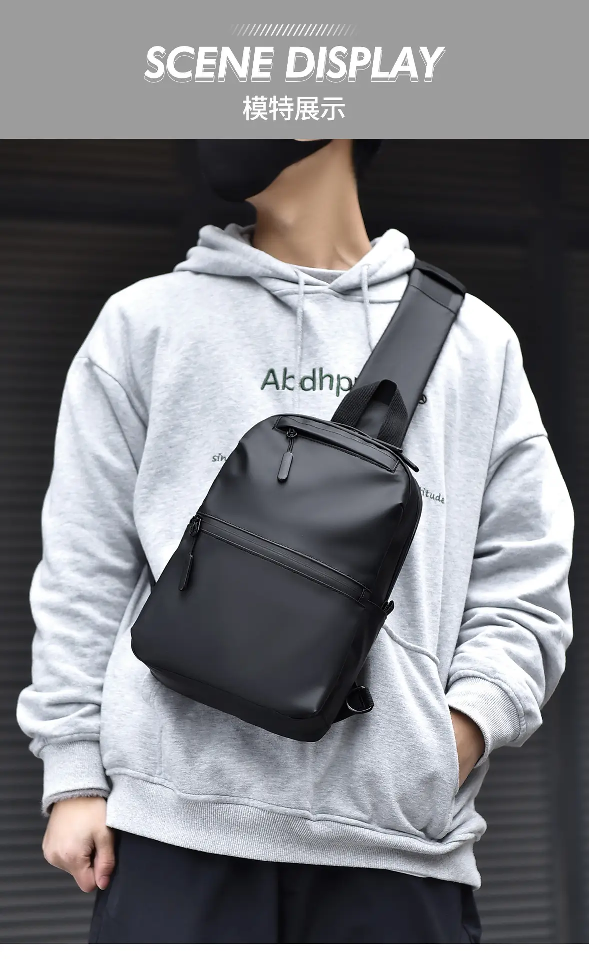 Men's Waterproof Shoulder Bag Black Casual Travel — feature 14