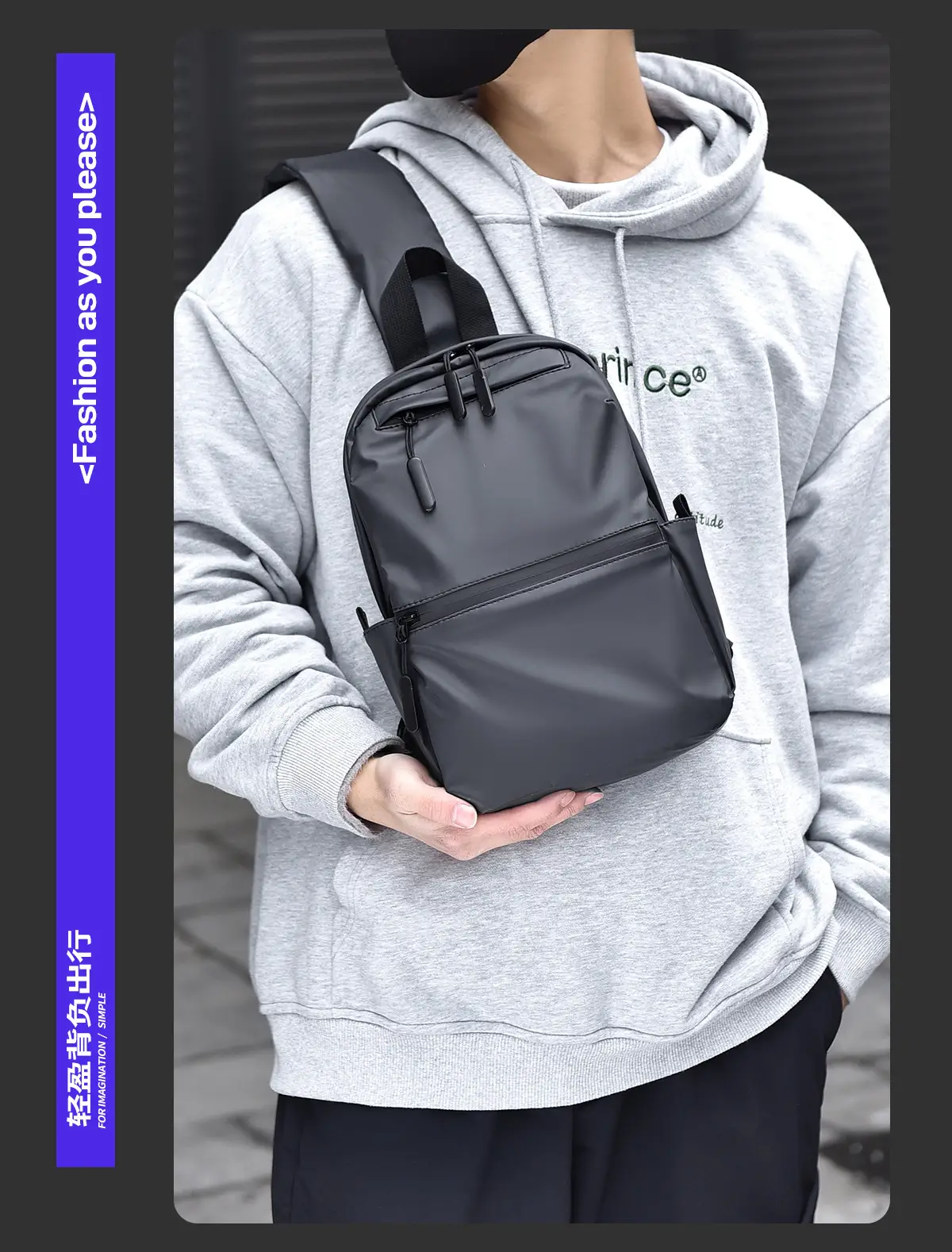 Men's Waterproof Shoulder Bag Black Casual Travel — feature 6