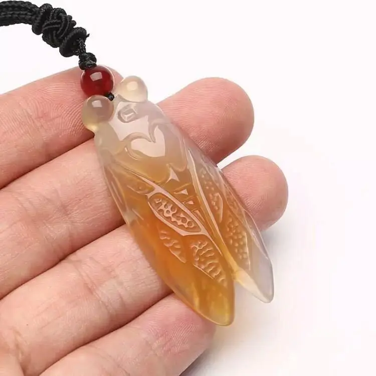 Jade Cicada Pendant with Leaf Design, Golden Yellow, Elegant Jewelry — feature 4