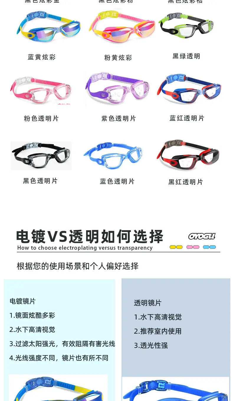 2026 New Cross-Border Hot-Selling Children's High-Definition Waterproof Anti-Fog Color-Coated Professional Swimming Goggles and Protective Goggles Manufacturer Wholesale — feature 10