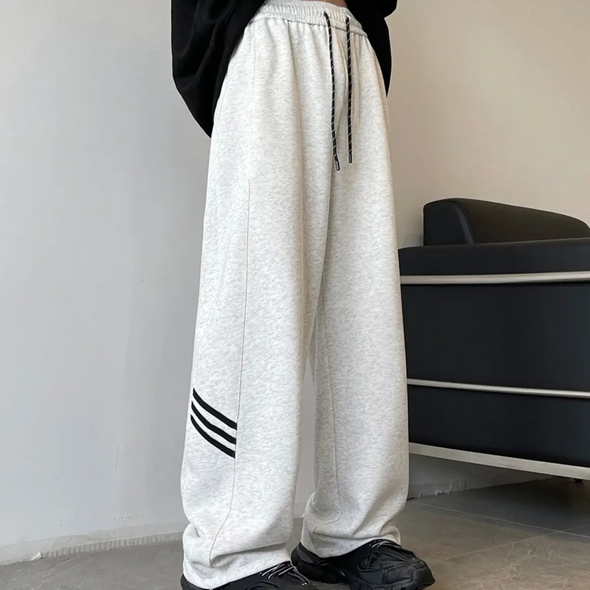Men's American High Street Gray Sweatpants Wide Leg Casual - Image 3