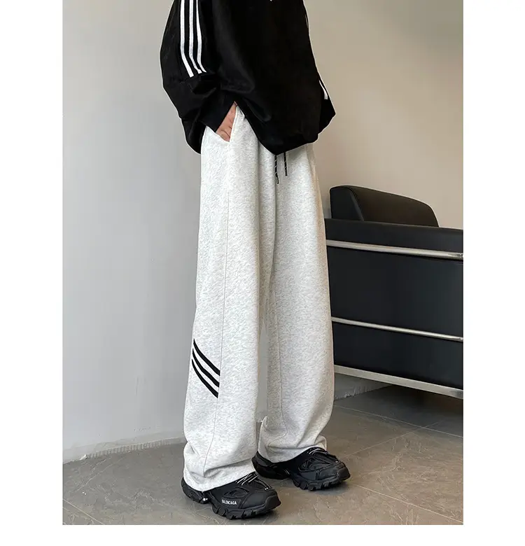 Men's American High Street Gray Sweatpants Wide Leg Casual — feature 10