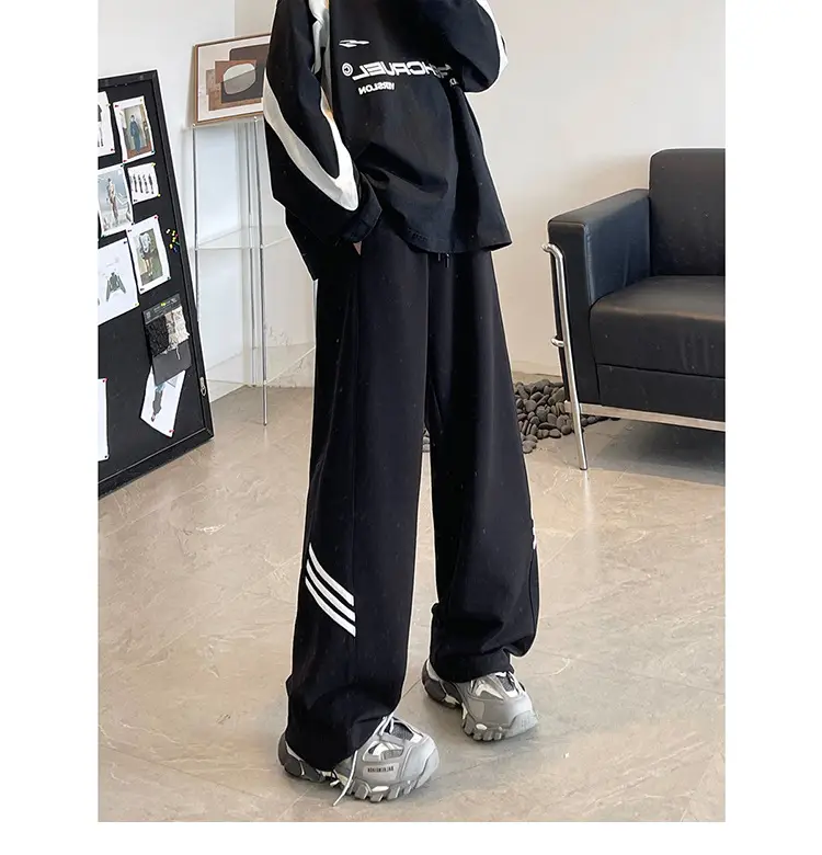 Men's American High Street Gray Sweatpants Wide Leg Casual — feature 13