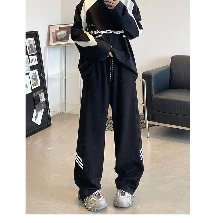 Men's American High Street Gray Sweatpants Wide Leg Casual — feature 14