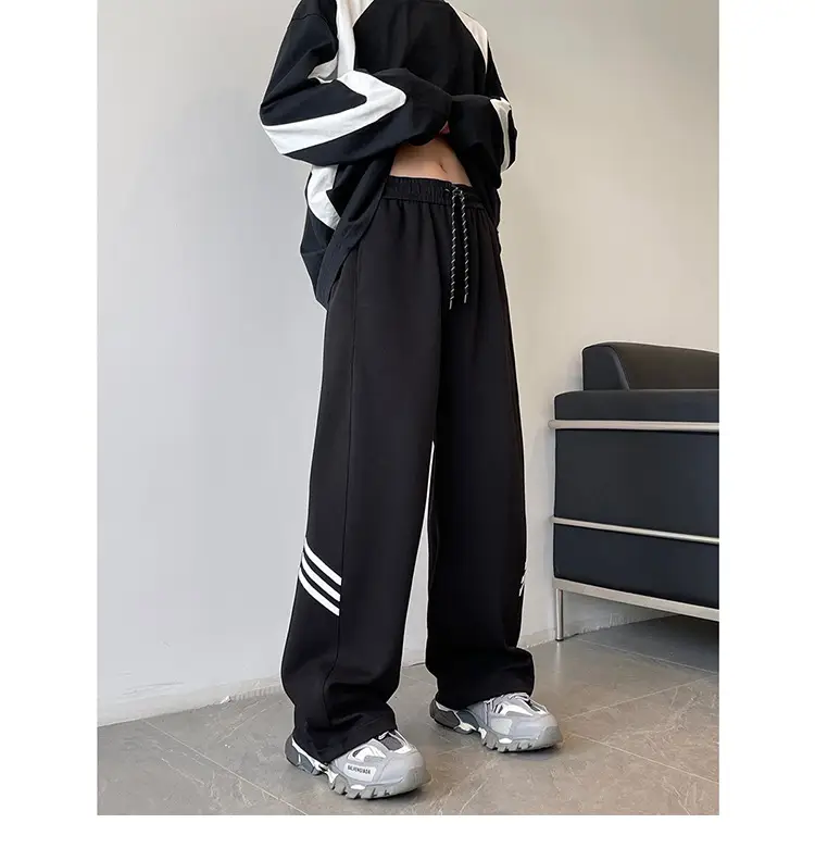 Men's American High Street Gray Sweatpants Wide Leg Casual — feature 15