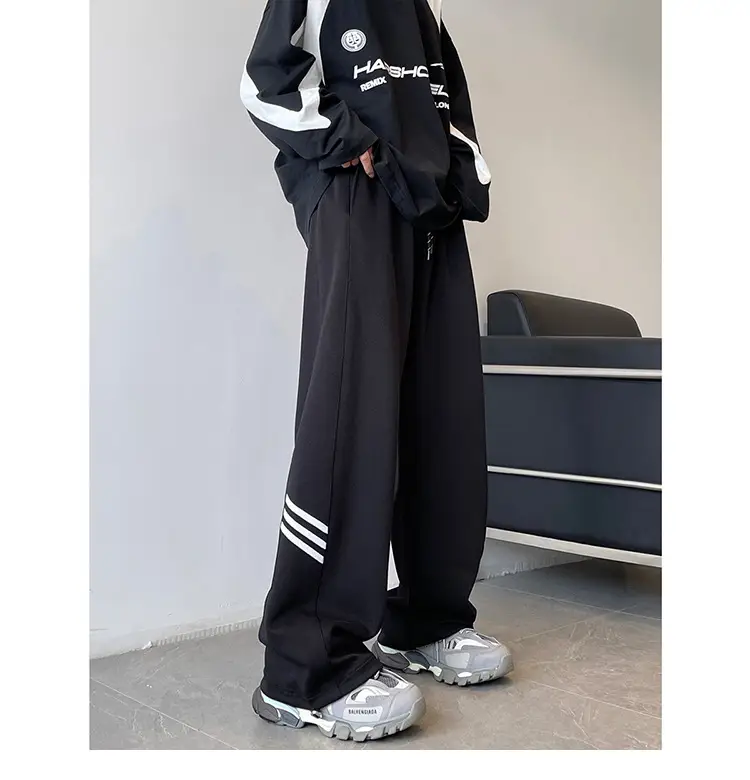 Men's American High Street Gray Sweatpants Wide Leg Casual — feature 17