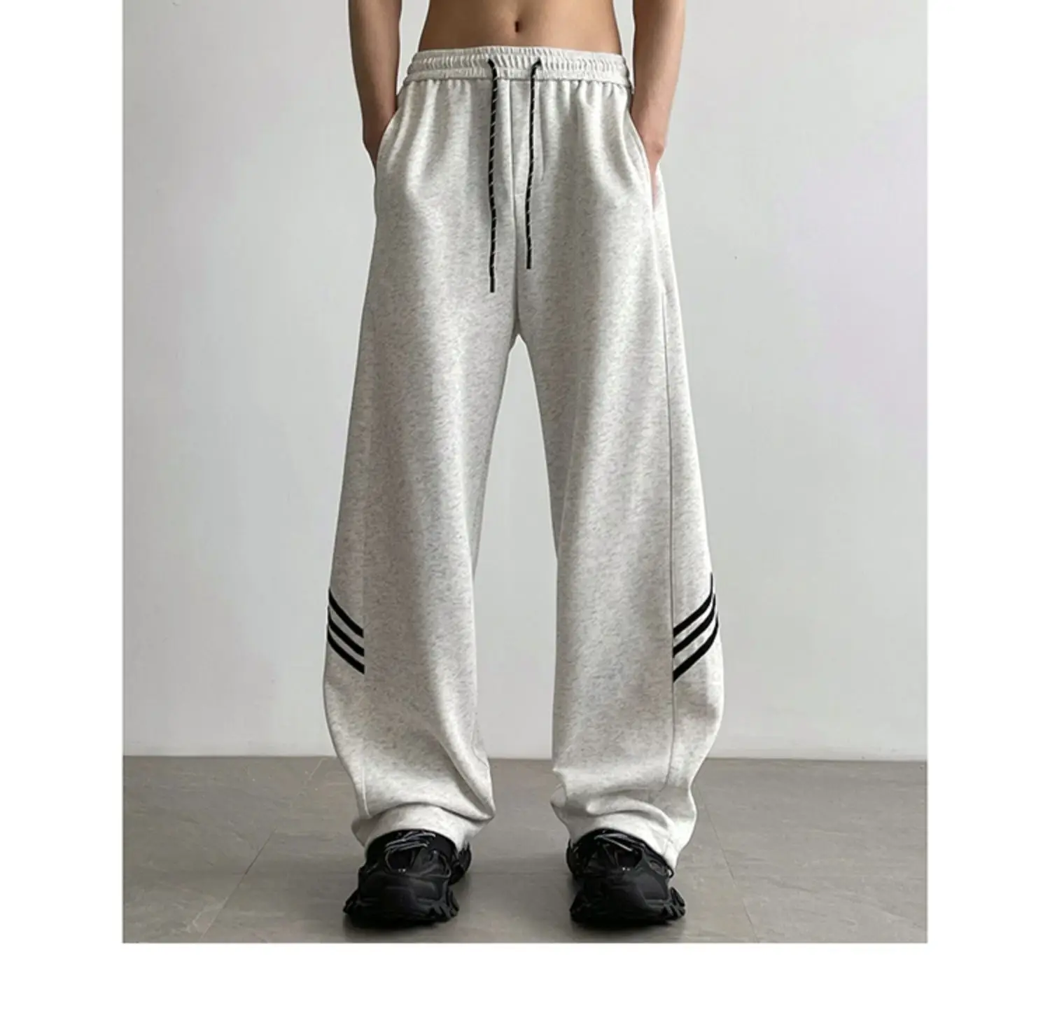 Men's American High Street Gray Sweatpants Wide Leg Casual — feature 2