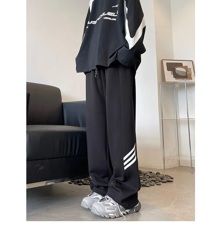 Men's American High Street Gray Sweatpants Wide Leg Casual — feature 21