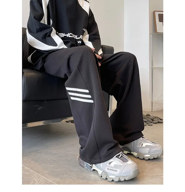 Men's American High Street Gray Sweatpants Wide Leg Casual — feature 23
