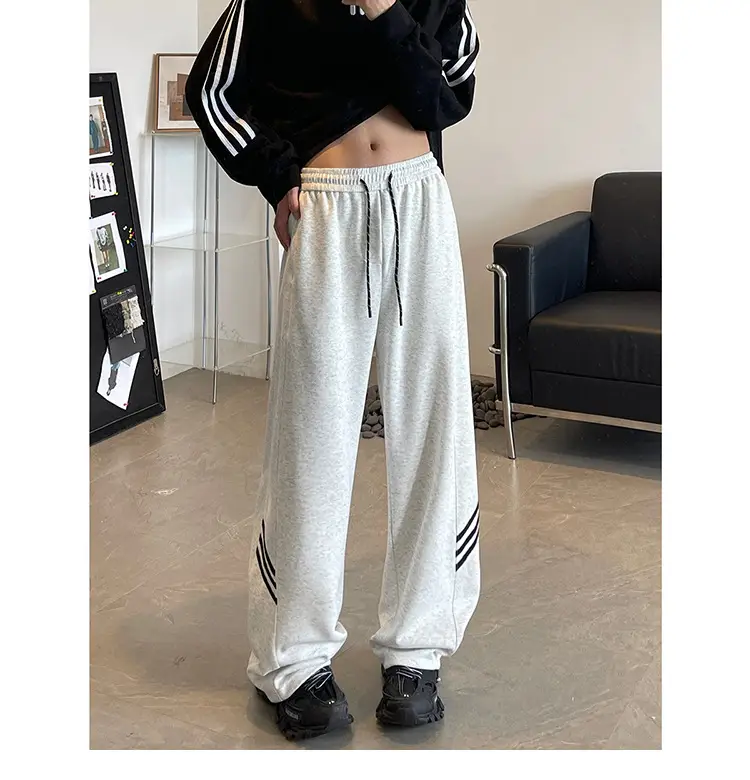 Men's American High Street Gray Sweatpants Wide Leg Casual — feature 8