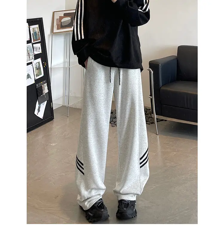 Men's American High Street Gray Sweatpants Wide Leg Casual — feature 9