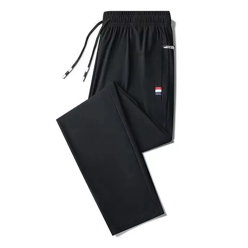 Men Black Zipper Ice Silk Pants Summer Loose - Image 7