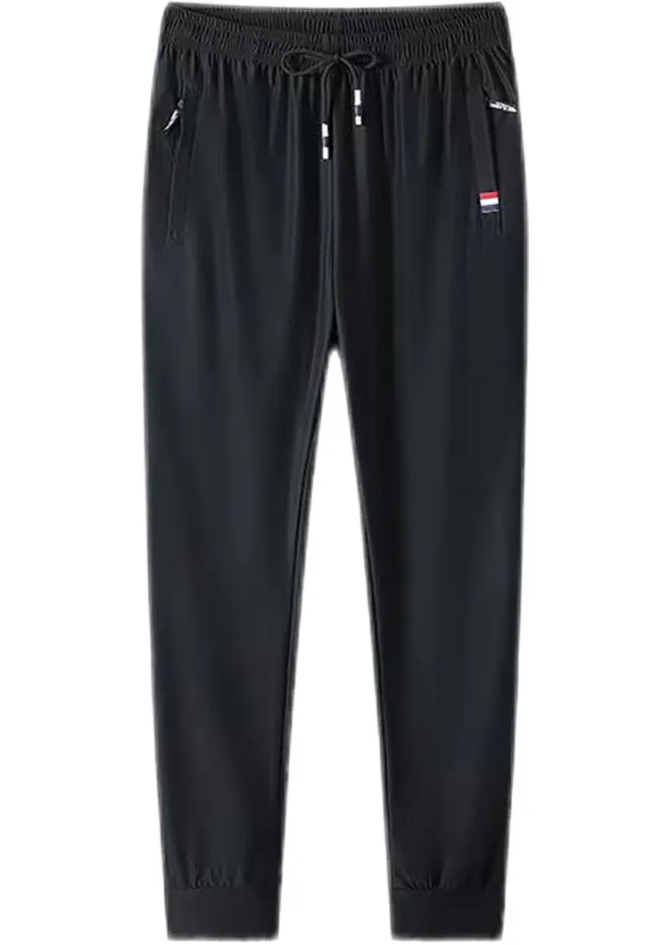Men Black Zipper Ice Silk Pants Summer Loose - Image 8
