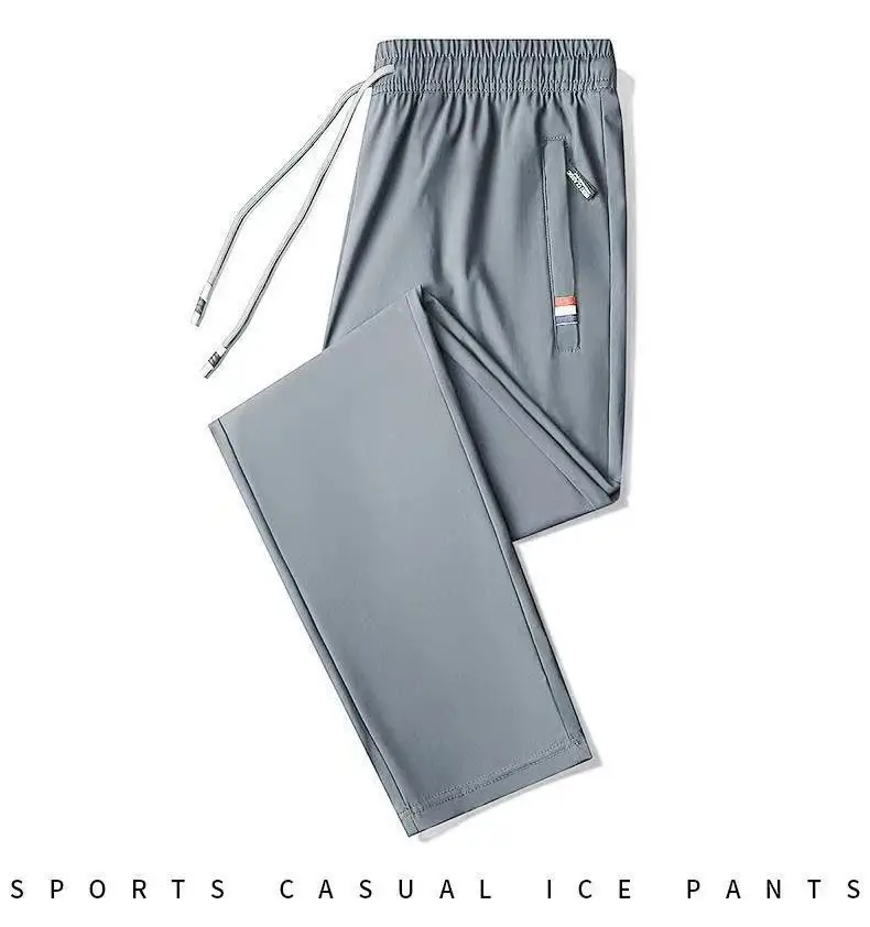 Men Black Zipper Ice Silk Pants Summer Loose — feature 10