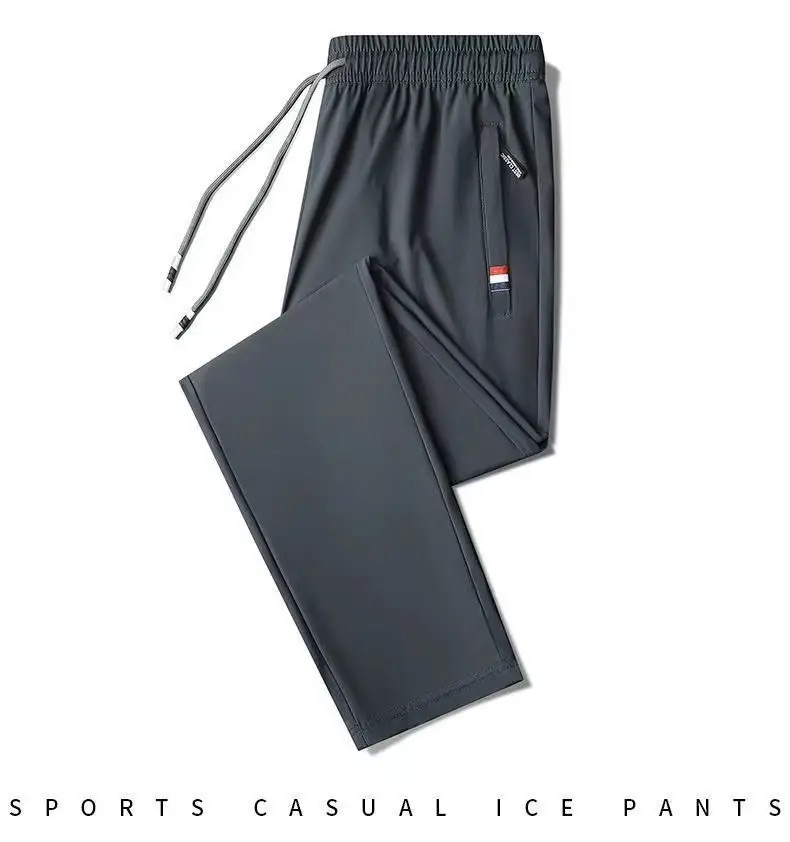 Men Black Zipper Ice Silk Pants Summer Loose — feature 11