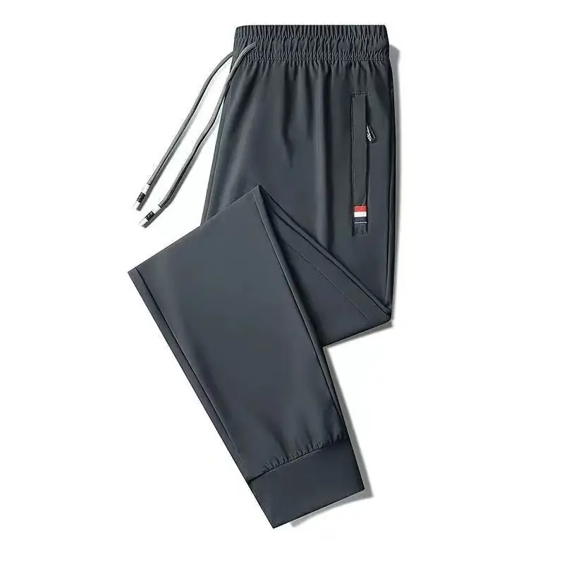 Men Black Zipper Ice Silk Pants Summer Loose — feature 15