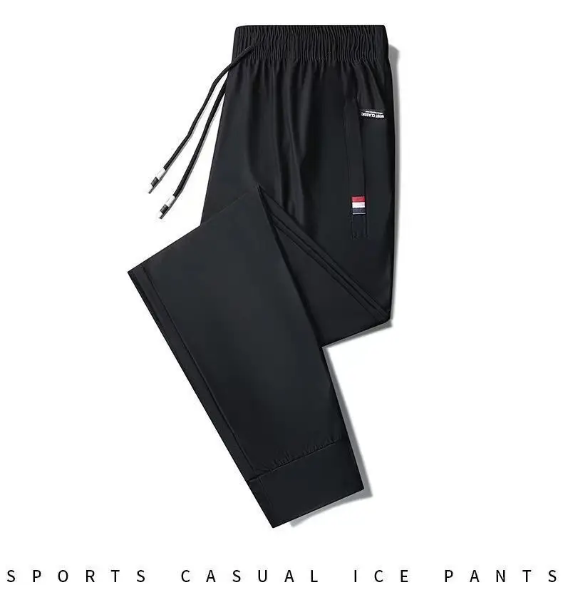 Men Black Zipper Ice Silk Pants Summer Loose — feature 19